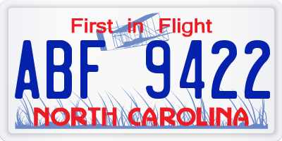 NC license plate ABF9422