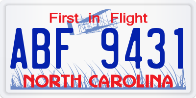 NC license plate ABF9431