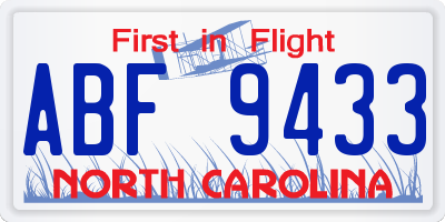 NC license plate ABF9433