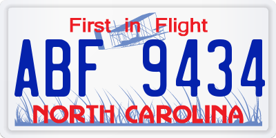 NC license plate ABF9434