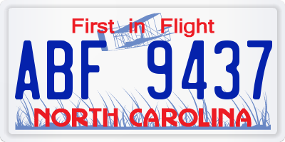 NC license plate ABF9437
