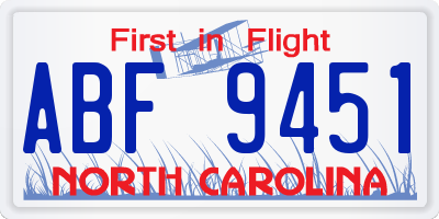 NC license plate ABF9451