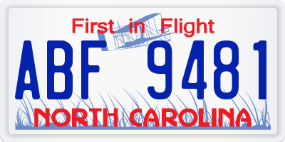 NC license plate ABF9481