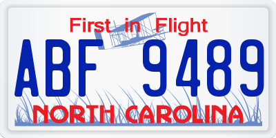 NC license plate ABF9489