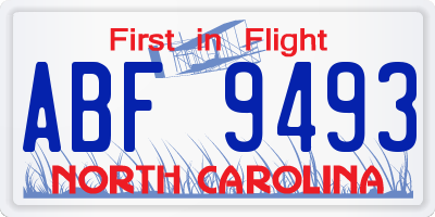 NC license plate ABF9493