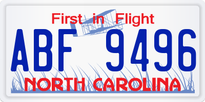 NC license plate ABF9496