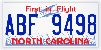 NC license plate ABF9498