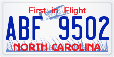 NC license plate ABF9502