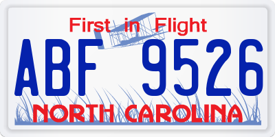 NC license plate ABF9526