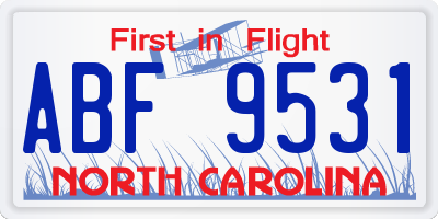 NC license plate ABF9531