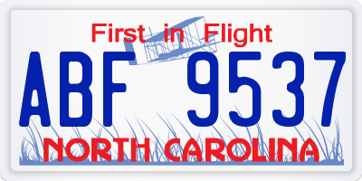 NC license plate ABF9537