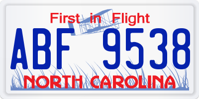 NC license plate ABF9538