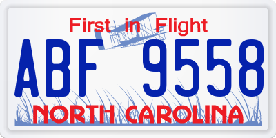 NC license plate ABF9558