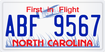 NC license plate ABF9567