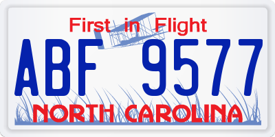 NC license plate ABF9577