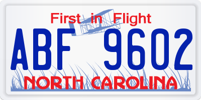 NC license plate ABF9602