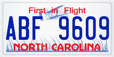 NC license plate ABF9609