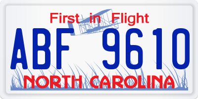 NC license plate ABF9610