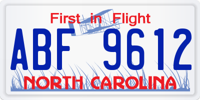 NC license plate ABF9612