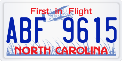 NC license plate ABF9615