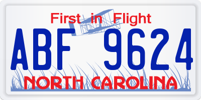 NC license plate ABF9624