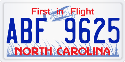 NC license plate ABF9625