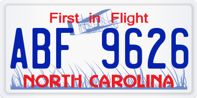 NC license plate ABF9626