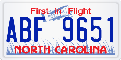 NC license plate ABF9651