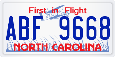 NC license plate ABF9668