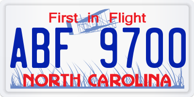 NC license plate ABF9700