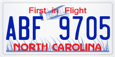 NC license plate ABF9705