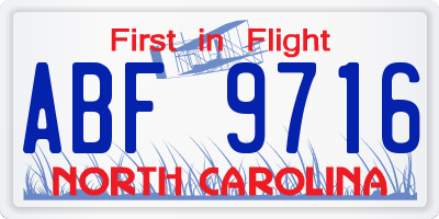 NC license plate ABF9716