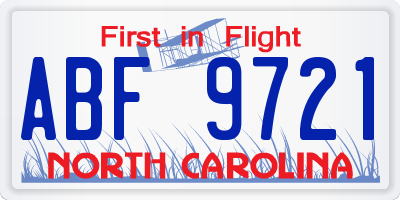 NC license plate ABF9721
