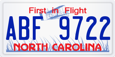 NC license plate ABF9722