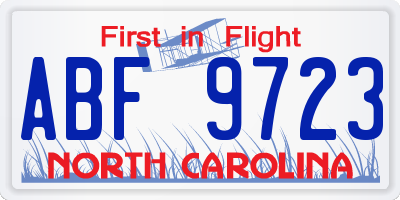 NC license plate ABF9723