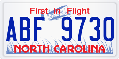 NC license plate ABF9730