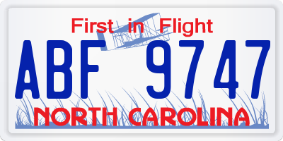 NC license plate ABF9747