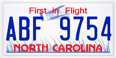 NC license plate ABF9754