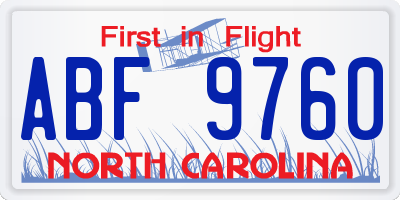 NC license plate ABF9760