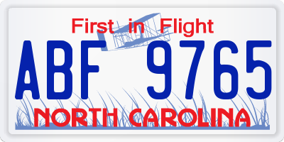 NC license plate ABF9765