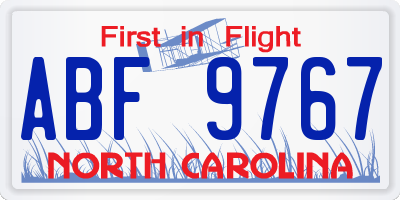 NC license plate ABF9767