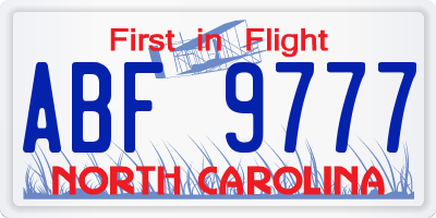 NC license plate ABF9777
