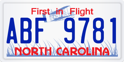 NC license plate ABF9781