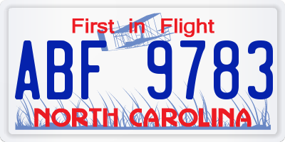 NC license plate ABF9783