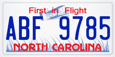 NC license plate ABF9785