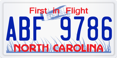 NC license plate ABF9786