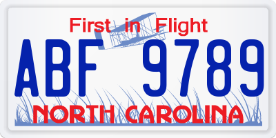NC license plate ABF9789