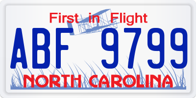 NC license plate ABF9799