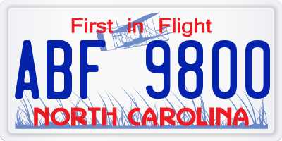 NC license plate ABF9800