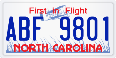 NC license plate ABF9801